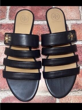 New Tory Burch Kira Multi Band Sandals Strappy Black Leather Size 9M 55265 Women
